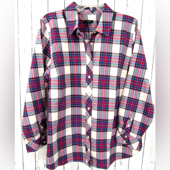 Talbots Plaid Button up Shirt Womens size 1X Plaid  red Long Sleeve Cotton - Picture 1 of 6